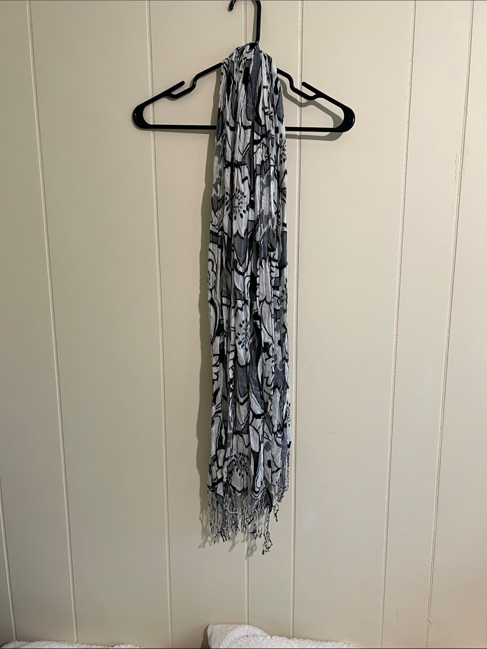 Lightweight Black and White Floral Scarf - Women's Accessory